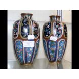 A pair of Oriental Cloisonne vases with floral dec