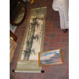 An oriental scroll of bamboo painting, together wi