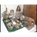 Assorted silver and plated ware, together with a b