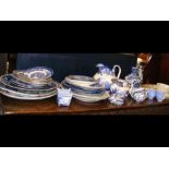 Assorted blue and white ceramics including meat pl