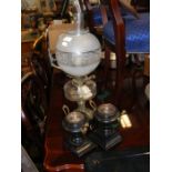 A Victorian oil lamp with glass reservoir, togethe