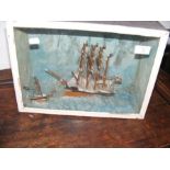 A small Victorian diorama of four masted naval vessel