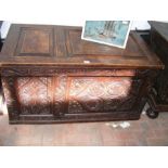 A carved oak antique coffer - 120cm