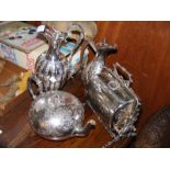 Four pieces of antique silver plated ware