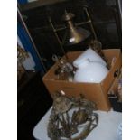 A rise and fall oil lamp, together with other ligh