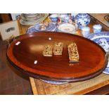 An inlaid mahogany tray together with three Chines