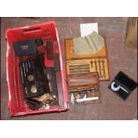 A quantity of vintage cased tools including microm