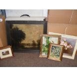 Assorted pictures, including oil on canvas of coun