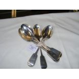A set of five silver dessert spoons with London ha