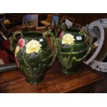 A pair of 32cms high Julius Dressler Majolica vase