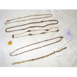 A 9ct gold bracelet together with gold necklaces