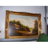 An oil on canvas of country scene - signed bottom