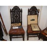 A pair of 19th century hall chairs with barley twi