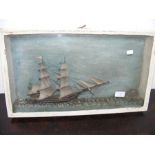 A Victorian diorama of two masted ship - 32cm x 54