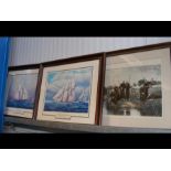 A pair of coloured prints of legendary yacht of ra