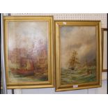 A pair of oils on canvas of shipping scenes by BUC