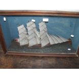 A Victorian diorama of three masted ship - 42cm x