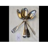 Four silver serving spoons with London hallmark