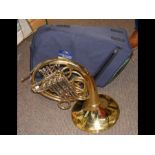 A Besson full double French horn with case