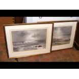 Two watercolours - Suffolk beach scenes - framed a