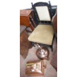 A nursing chair together with two Victorian copper