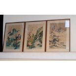 A set of three Oriental paintings on silk