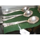 A set of six silver heavy soup spoons with Sheffie