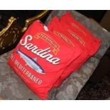 Four red 'Sardina' cushions