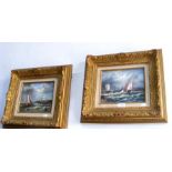 A pair of modern oils of fishermen in stormy seas