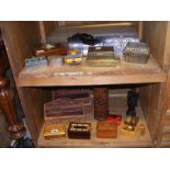 A selection of metal and wooden trinket boxes, etc