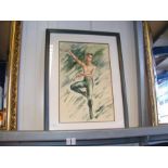 A watercolour of male ballet dancer - signed botto