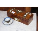 A Victorian glove box together with a tea bowl and