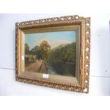 A Victorian oil on canvas of Bonchurch pond - 24cm