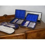 Cased fish servers, fish knives and forks etc.