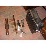 Caulking tools in wooden case