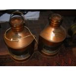 A pair of antique copper ships starboard lights -