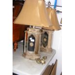 A pair of French style mirrored column table lamps