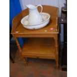 An antique pine washstand, together with wash bowl