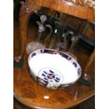 A Victorian ceramic fruit bowl, pair of cut glass