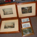 An assortment of pictures, including three antique