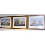 A set of three gilt framed coloured prints, includ