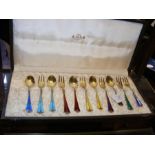 A set of sterling silver and enamel Norwegian dess