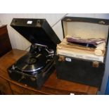 A Columbia picnic gramophone, together with a box