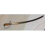 An antique curved military sword - 90cms long with