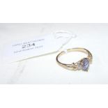A 9ct gold ladies ring with pear shaped light blue