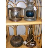 Antique ships lamps, pulley block