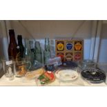 Mew, Langton & Co Isle of Wight vintage beer bottles, Brickwoods Ales ash trays, Whitbread coasters
