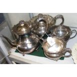 A heavy silver four piece tea set with Sheffield h