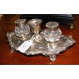 A Victorian silver ink stand with Sheffield hallma