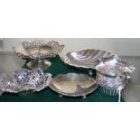 A small silver tazza, shell dish etc.